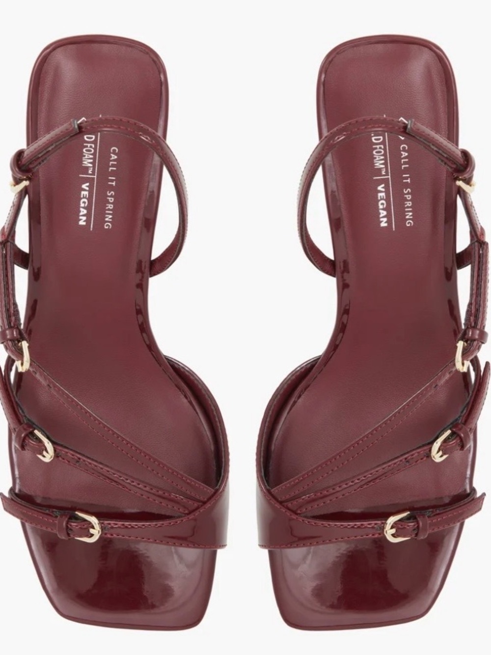 Call It Spring Burgundy Patent Vegan Strappy Heels